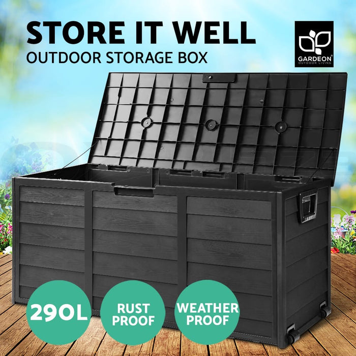 Gardeon Outdoor Storage Box Container Lockable Indoor Toy Tools Shed Garden | Black