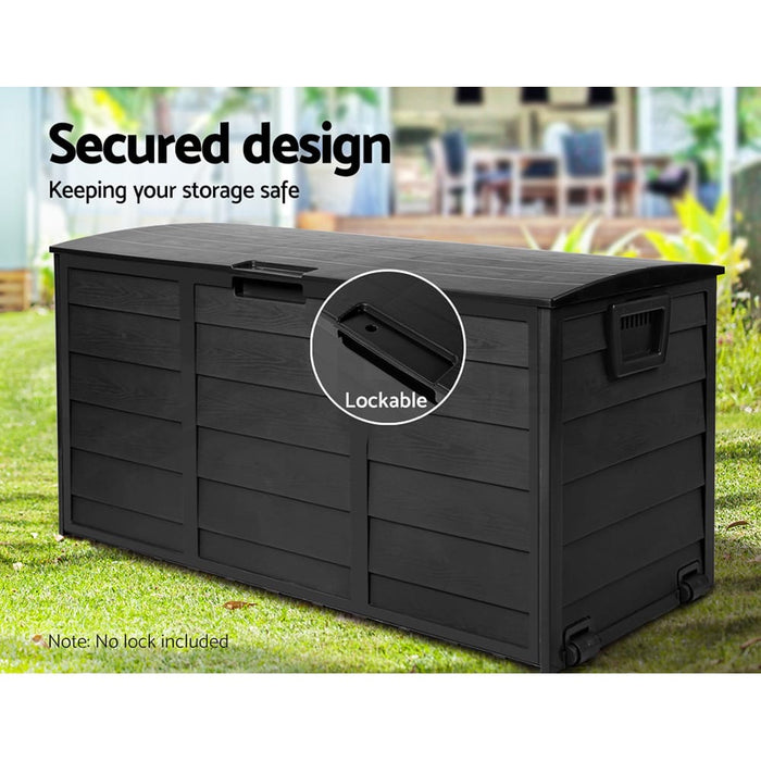 Gardeon Outdoor Storage Box Container Lockable Indoor Toy Tools Shed Garden | Black