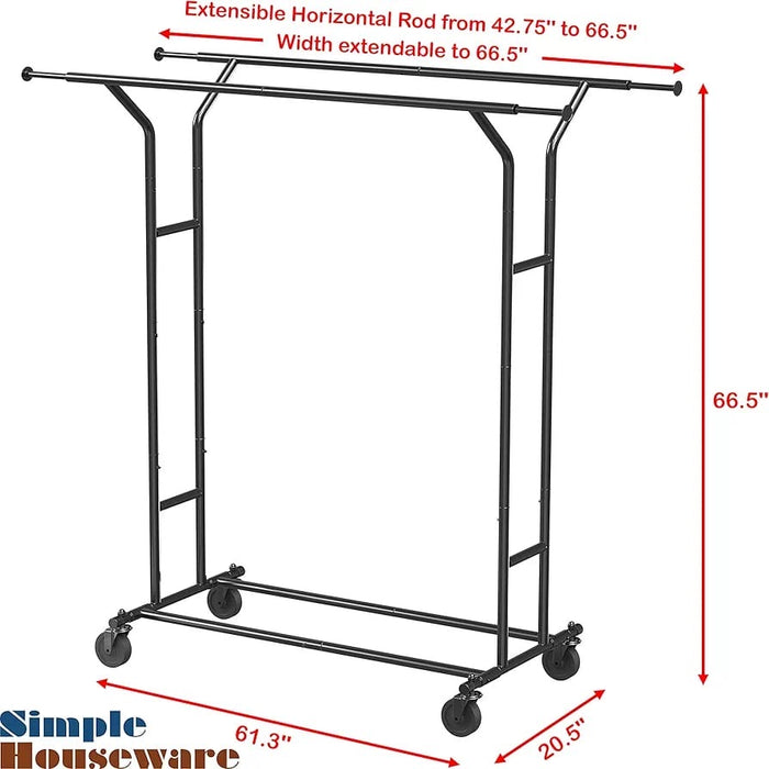 Heavy Duty Double Rail Clothing Garment Rack, Black