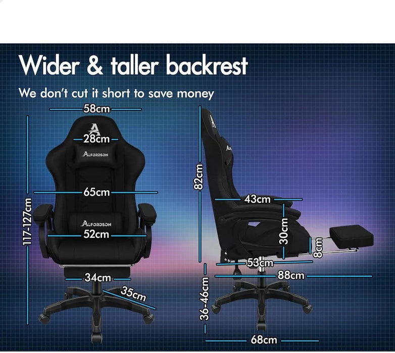 Gaming Chair with Massage and Footrest, Height Adjustable Racing Chair with SGS Listed Gas-Lift, Max 180kg