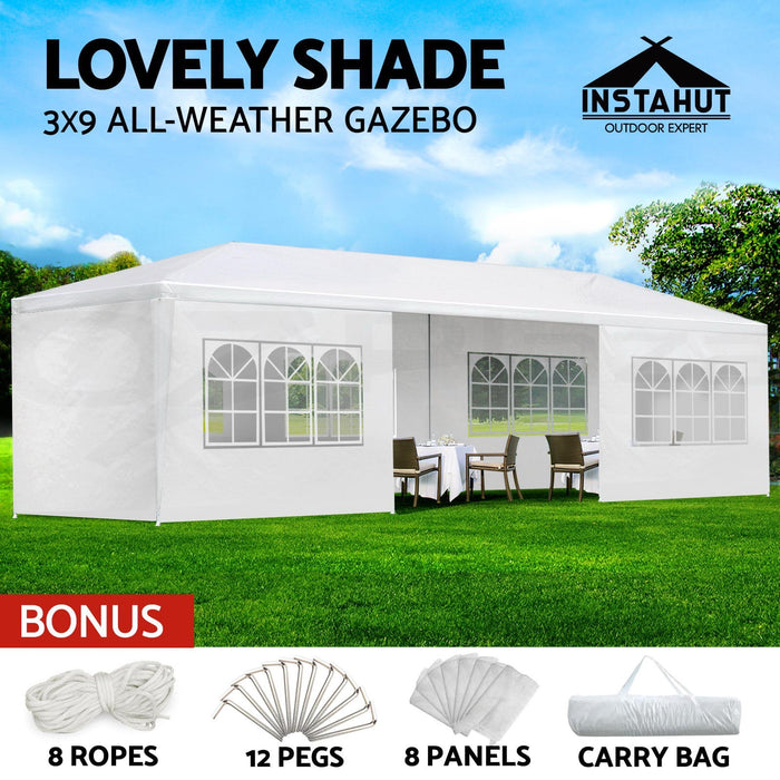 Gazebo Party Wedding Marquee Outdoor Event Tent Shade Canopy Camping | 3x9m with 8 panels