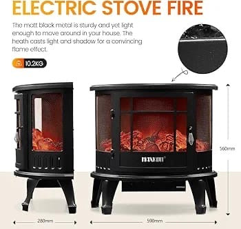 1800W Electric Fireplace Freestanding Stove Heater LED Flame Effect Log Fire,2 Heat Modes,Adjustable Temperture Control