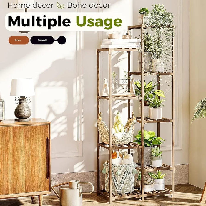 Plant Stand Indoor Tall Plant Shelf Outdoor Corner Plants Table Wood Flower Stand for Living Room Balcony and Garden (9 pots)