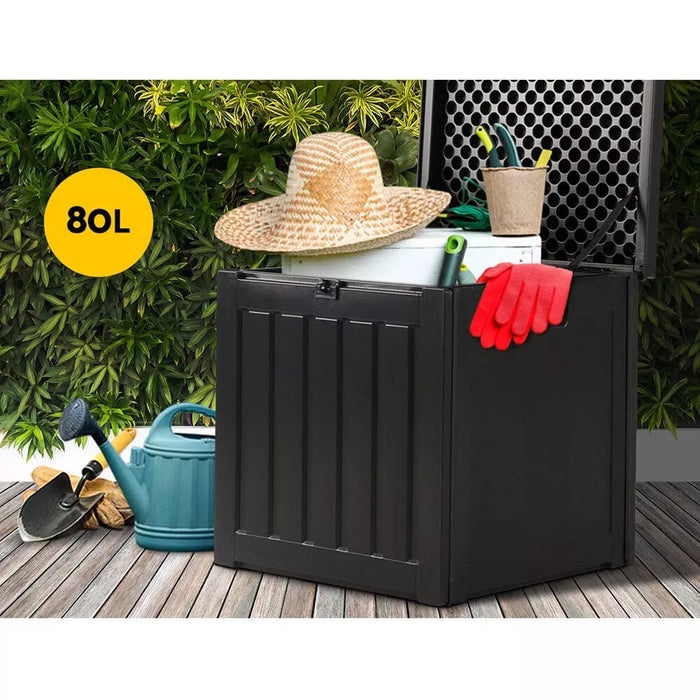 Gardeon Outdoor Storage Box Container Lockable Indoor Toy Tools Shed Garden | Black