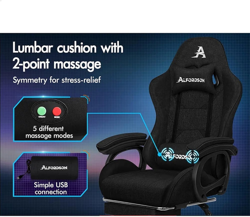 Gaming Chair with Massage and Footrest, Height Adjustable Racing Chair with SGS Listed Gas-Lift, Max 180kg