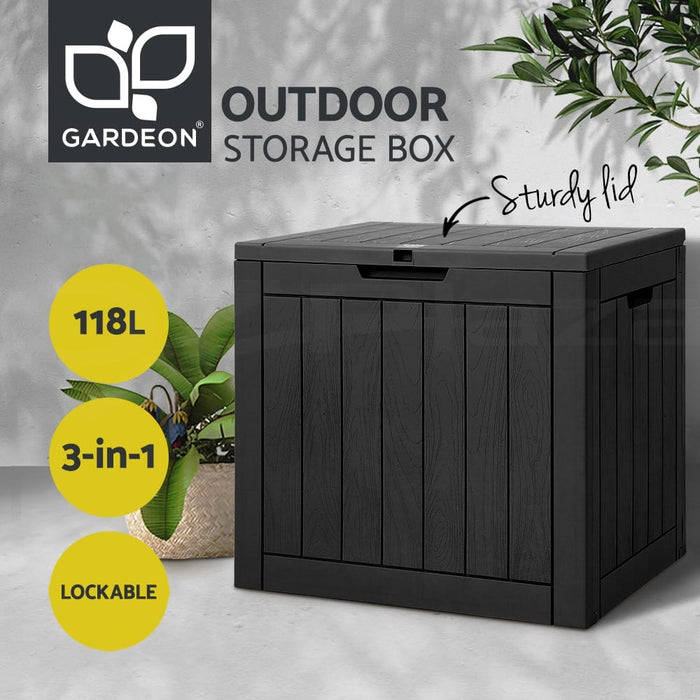 Gardeon Outdoor Storage Box Container Lockable Indoor Toy Tools Shed Garden | Black