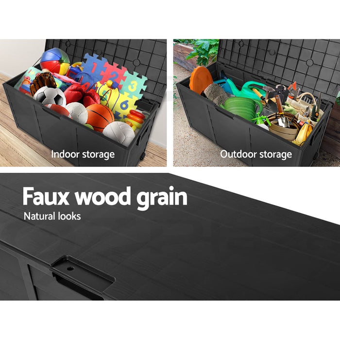 Gardeon Outdoor Storage Box Container Lockable Indoor Toy Tools Shed Garden | Black