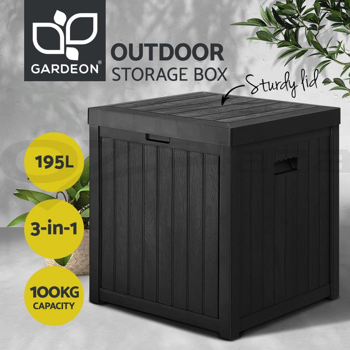 Gardeon Outdoor Storage Box Container Lockable Indoor Toy Tools Shed Garden | Black