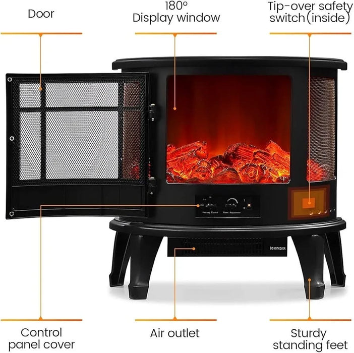 1800W Electric Fireplace Freestanding Stove Heater LED Flame Effect Log Fire,2 Heat Modes,Adjustable Temperture Control