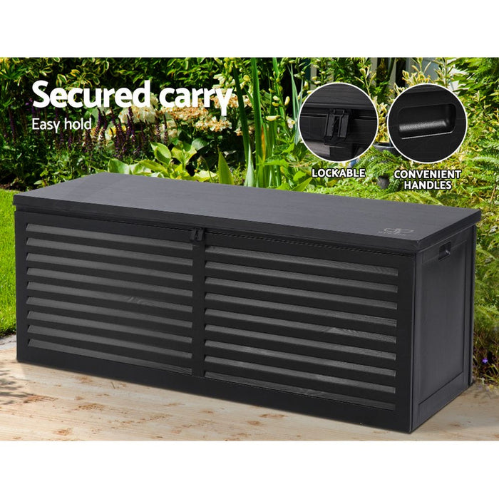 Gardeon Outdoor Storage Box Container Lockable Indoor Toy Tools Shed Garden | Black