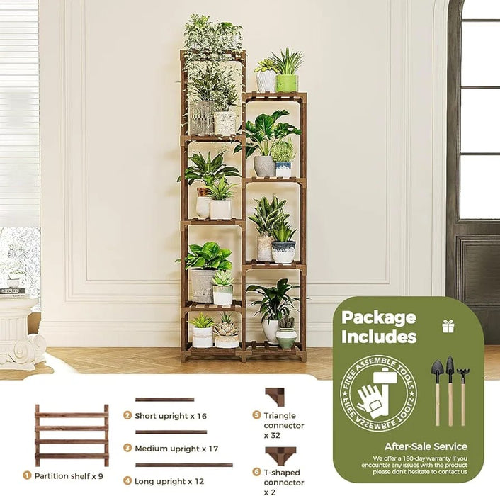 Plant Stand Indoor Tall Plant Shelf Outdoor Corner Plants Table Wood Flower Stand for Living Room Balcony and Garden (9 pots)