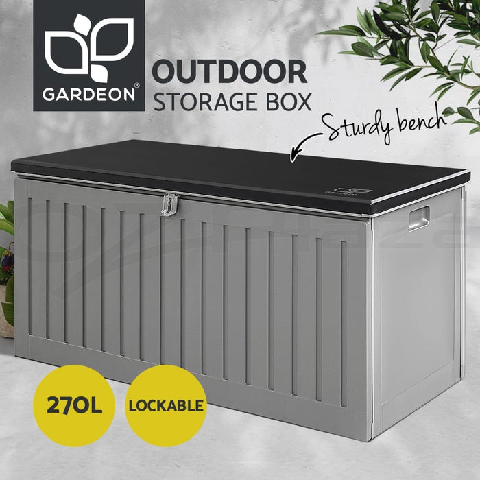 Gardeon Outdoor Storage Box Container Lockable Indoor Toy Tools Shed Garden | Grey