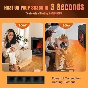 Freestanding Electric Fireplace Stove Heater, 900W/1800W Indoor Heaters with 3D Realistic Flame Effects Overheating Protection