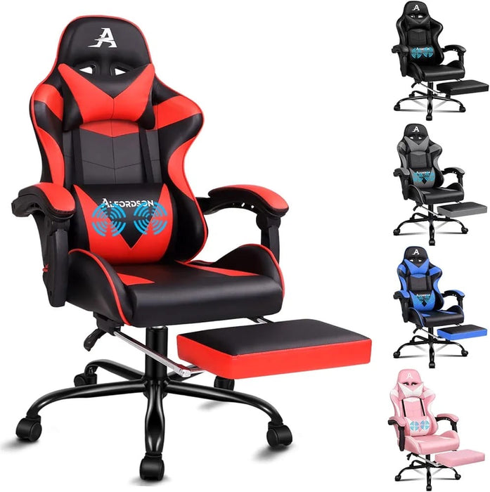 Gaming Chair with Massage and Footrest, Height Adjustable Racing Chair with SGS Listed Gas-Lift, Max 180kg