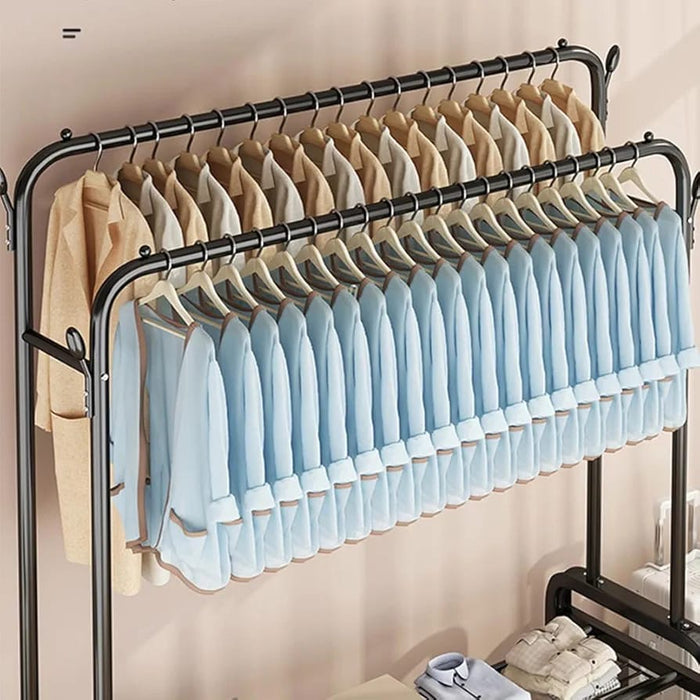 Heavy Duty Freestanding Hanger Metal Clothes Rack, Double-Rail Garment Rack with Shelves Minimalism Coat Rack