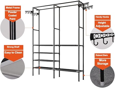 Garment Rack Clothes Rack, 6 Tiers Wire Shelving Clothing Racks with 2 Hanging Rods