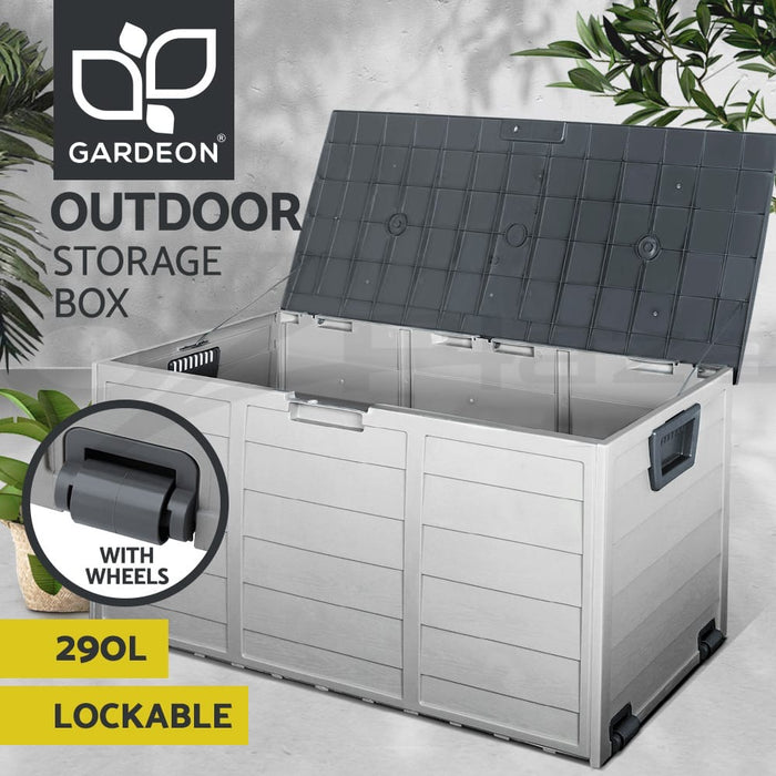 Gardeon Outdoor Storage Box Container Lockable Indoor Toy Tools Shed Garden | Grey