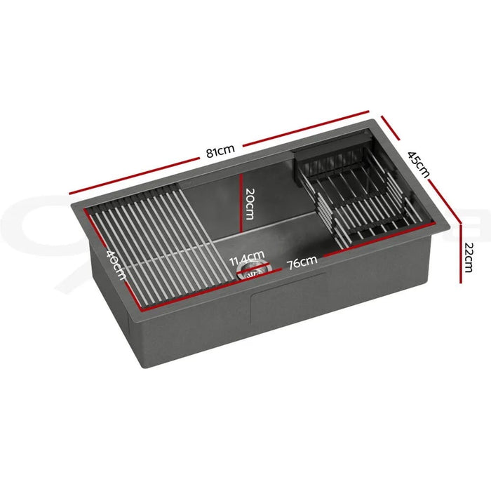 Kitchen Sink Stainless Steel 81X45CM Single Bowel with Drying Rack Black