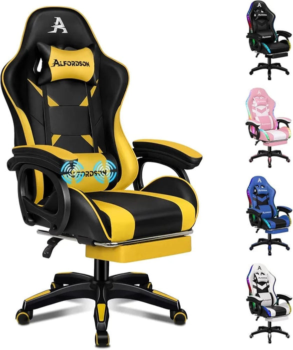 Gaming Chair with Massage and Footrest, Height Adjustable Racing Chair with SGS Listed Gas-Lift, Max 180kg