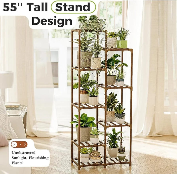 Plant Stand Indoor Tall Plant Shelf Outdoor Corner Plants Table Wood Flower Stand for Living Room Balcony and Garden (9 pots)