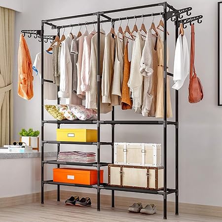 Garment Rack Clothes Rack, 6 Tiers Wire Shelving Clothing Racks with 2 Hanging Rods