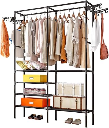 Garment Rack Clothes Rack, 6 Tiers Wire Shelving Clothing Racks with 2 Hanging Rods