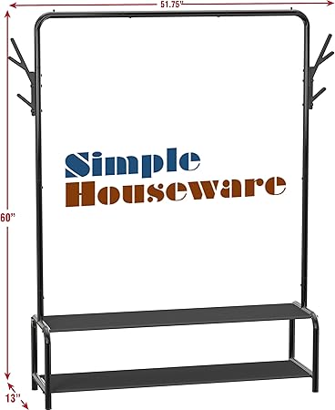 Garment Rack with Storage Shelves and Coat/Hat Hanging Hooks