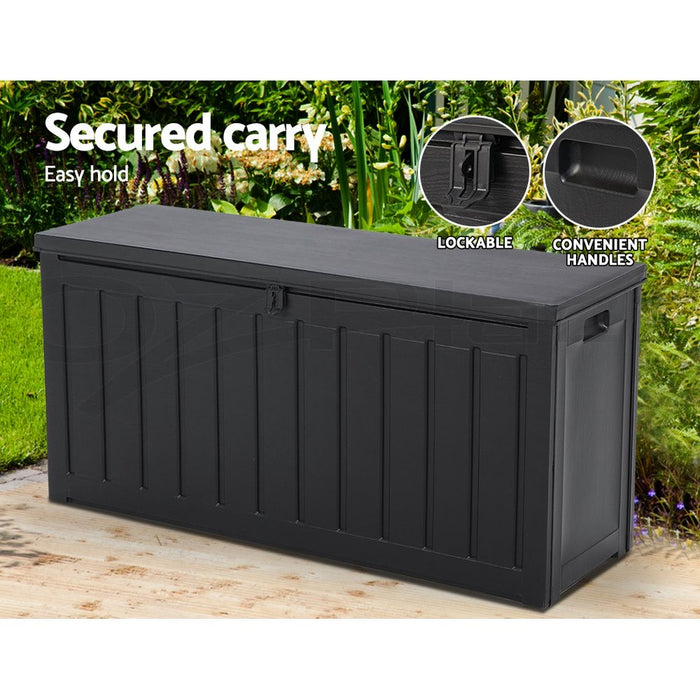 Gardeon Outdoor Storage Box Container Lockable Indoor Toy Tools Shed Garden | Black