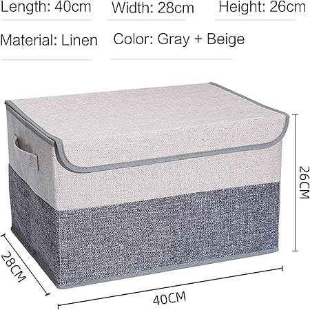 2 Pack Foldable Storage Cube Bins Boxes with Lids and Handles Baskets Linen Organizers Stackable Box 29L,  (Gray + Beige)