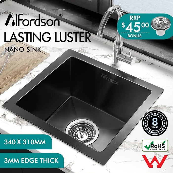 ALFORDSON Stainless Steel Kitchen Sink, 340 x 310 x 175mm, Water Basin Sinks with 3mm Thick Edge and Nano Coating,Black Color