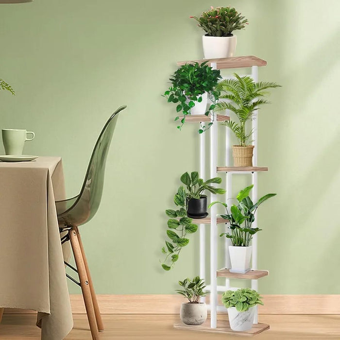 6 Tier Plant Stand, Indoor Wood Flower Stand Outdoor Tiered Plant Shelf Display Rack for Multiple Plants Suitable for Window Garden Corner Balcony Living Room