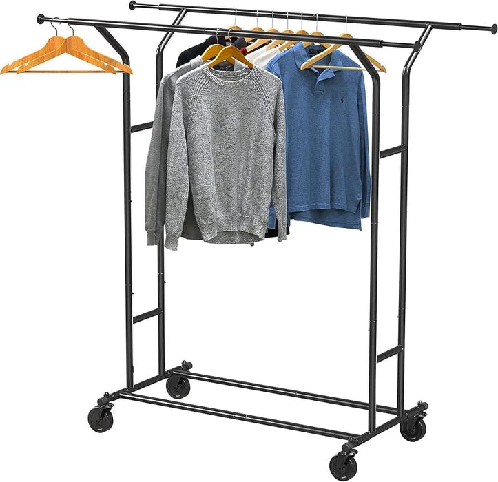 Heavy Duty Double Rail Clothing Garment Rack, Black