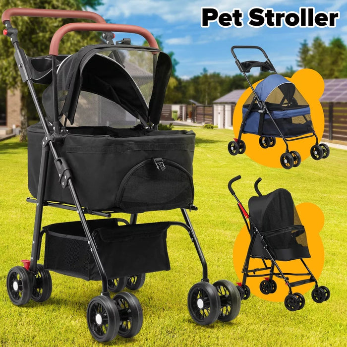 Dog Stroller Pet Pram Cat Travel Foldable Pushchair Puppy Trolley 4 Wheels