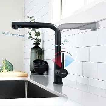 Kitchen Mixer Taps L-Shape Pull Out Laundry Mixer Tap 360° Swivel Sink Faucet 2-Mode Sprayer Lead-Free (Matt Black)