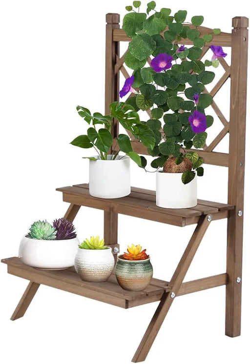 Plant Stand Wooden Plant Shelf 2-Tier Flower Pot Stand Plants Display Shelf Rack Ladder Garden Indoors Outdoors