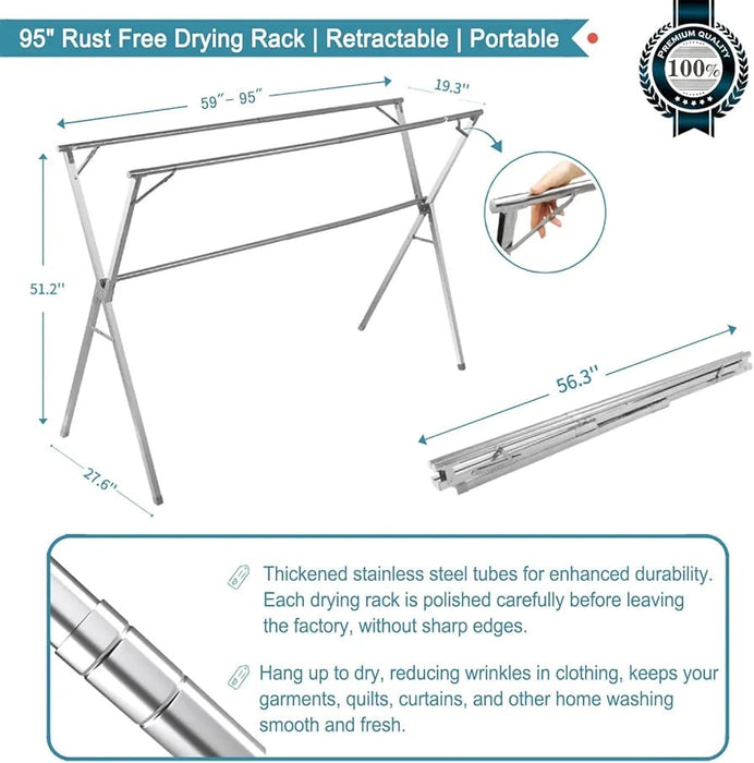 2.4m Clothes Drying Rack, Drying Rack Clothing Folding Indoor Outdoor,Garment Rack with 20 Windproof Hooks