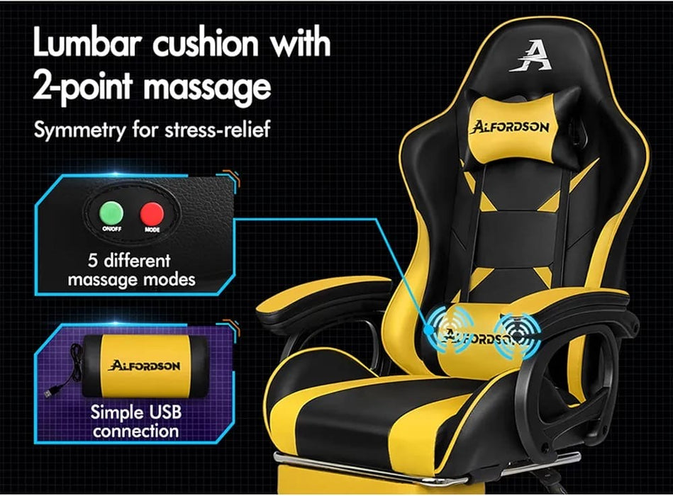 Gaming Chair with Massage and Footrest, Height Adjustable Racing Chair with SGS Listed Gas-Lift, Max 180kg