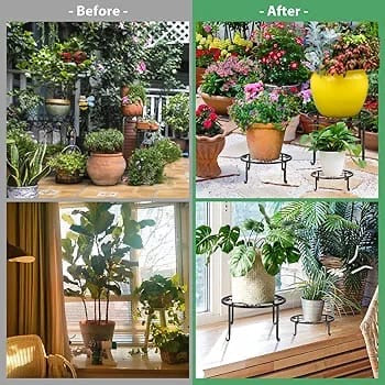 5 Pack Metal Plant Stand for Outdoor Indoor Plants, Heavy Duty Flower Pot Stands Multiple Plant, Rustproof Iron Round Shelf Planter, Potted Holder Garden Home (Black)