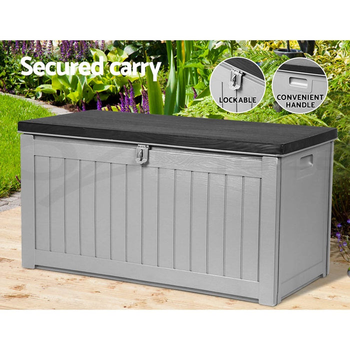 Gardeon Outdoor Storage Box Container Lockable Indoor Toy Tools Shed Garden | Grey