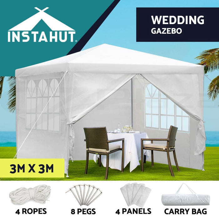 Gazebo Party Wedding Marquee Outdoor Event Tent Shade Canopy Camping | 3x3m with 4 panels