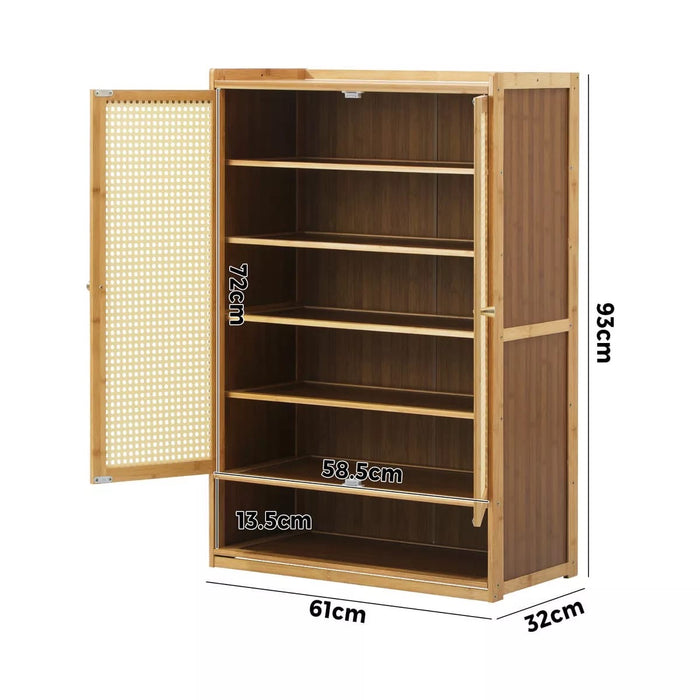 Shoe Storage Cabinet Shoes Rack Organiser Shelf 2 Doors Rattan Brown