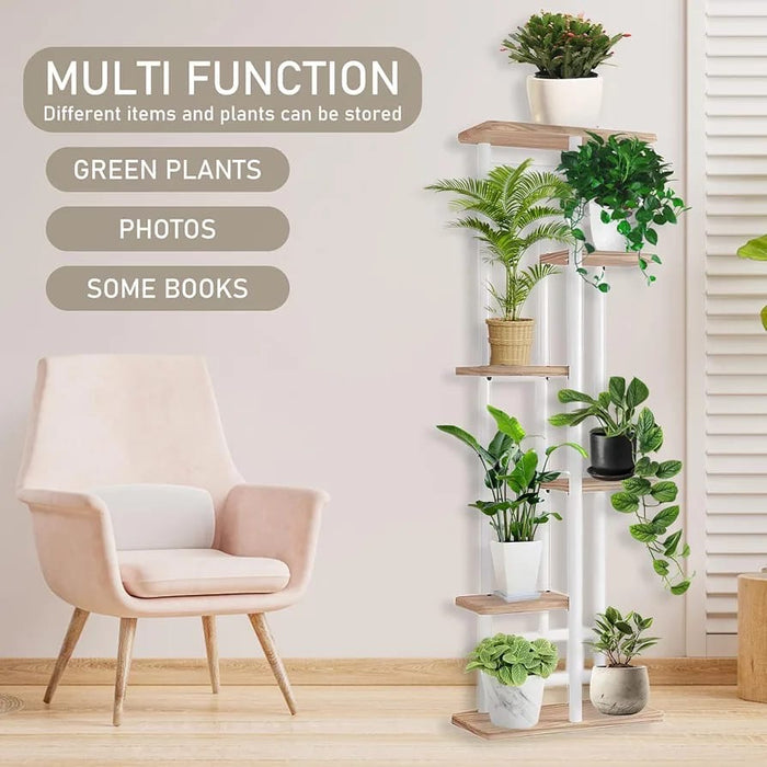 6 Tier Plant Stand, Indoor Wood Flower Stand Outdoor Tiered Plant Shelf Display Rack for Multiple Plants Suitable for Window Garden Corner Balcony Living Room