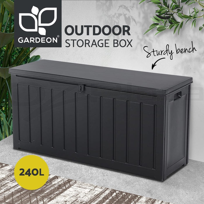 Gardeon Outdoor Storage Box Container Lockable Indoor Toy Tools Shed Garden | Black