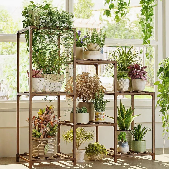 Plant Stand Indoor Plant Shelf Outdoor Wood Plant Rack for Multiple Plants 3 Tiers Ladder Plant Holder