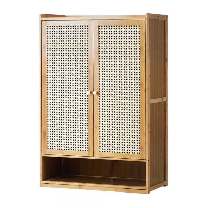 Shoe Storage Cabinet Shoes Rack Organiser Shelf 2 Doors Rattan Brown