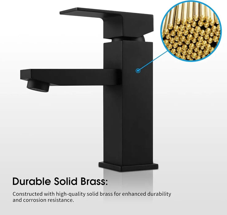 Bathroom Basin Mixer Tap, Basin Faucet Tap Laundry Vanity Sink Faucet Hot-Cold Water Control Premium Solid Brass(Matte Black)