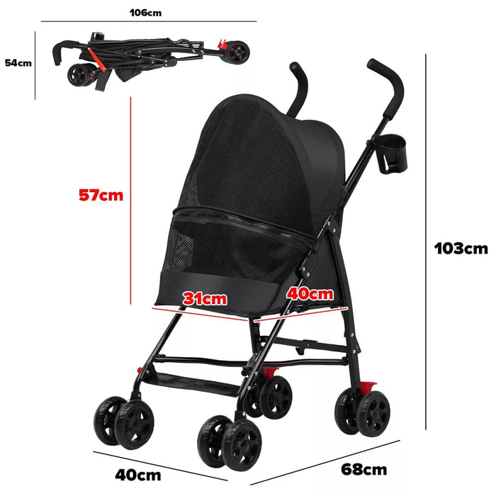 Dog Stroller Pet Pram Cat Travel Foldable Pushchair Puppy Trolley 4 Wheels