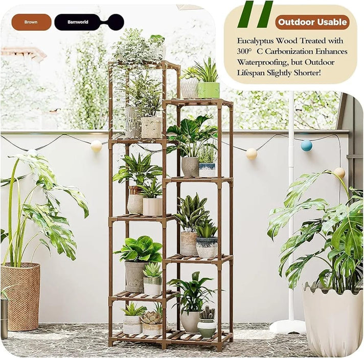 Plant Stand Indoor Tall Plant Shelf Outdoor Corner Plants Table Wood Flower Stand for Living Room Balcony and Garden (9 pots)