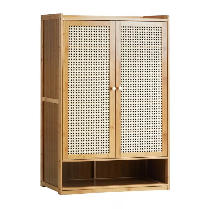 Shoe Storage Cabinet Shoes Rack Organiser Shelf 2 Doors Rattan Brown