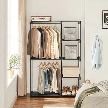 Open Wardrobe Freestanding Wardrobe Vertical Shelf Coat Rack with Cl Dingo Dealz